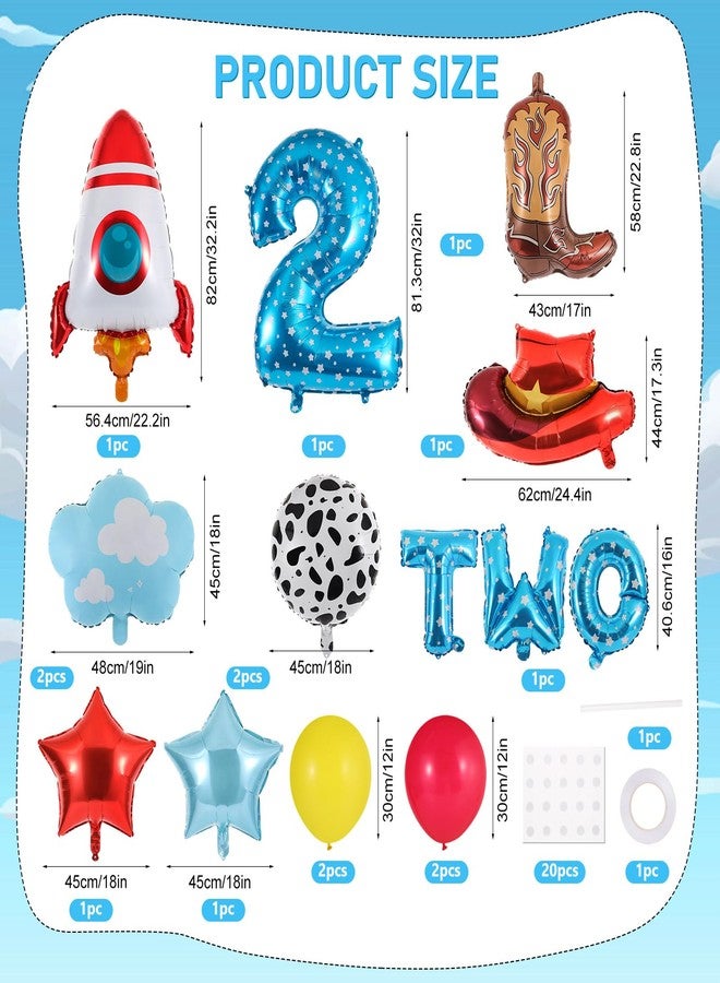 RANERVZ 17Pcs Toy Themed Party Decorations Cartoon 2nd Birthday Decorations Blue Sky Clouds Cowboy Hat Boots Rocket Balloons Two Infinity and Beyond Toy Inspired Birthday Party Supplies - Image 2